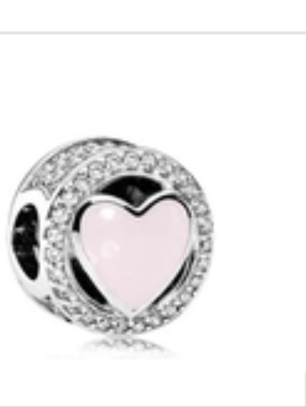 Pink Enamel Heart & Rhinestones Charm Bead